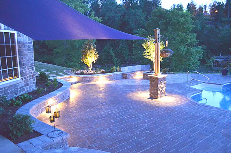 Jonesborough Swimming Pool Firepit Seating Area at Night in Tennessee