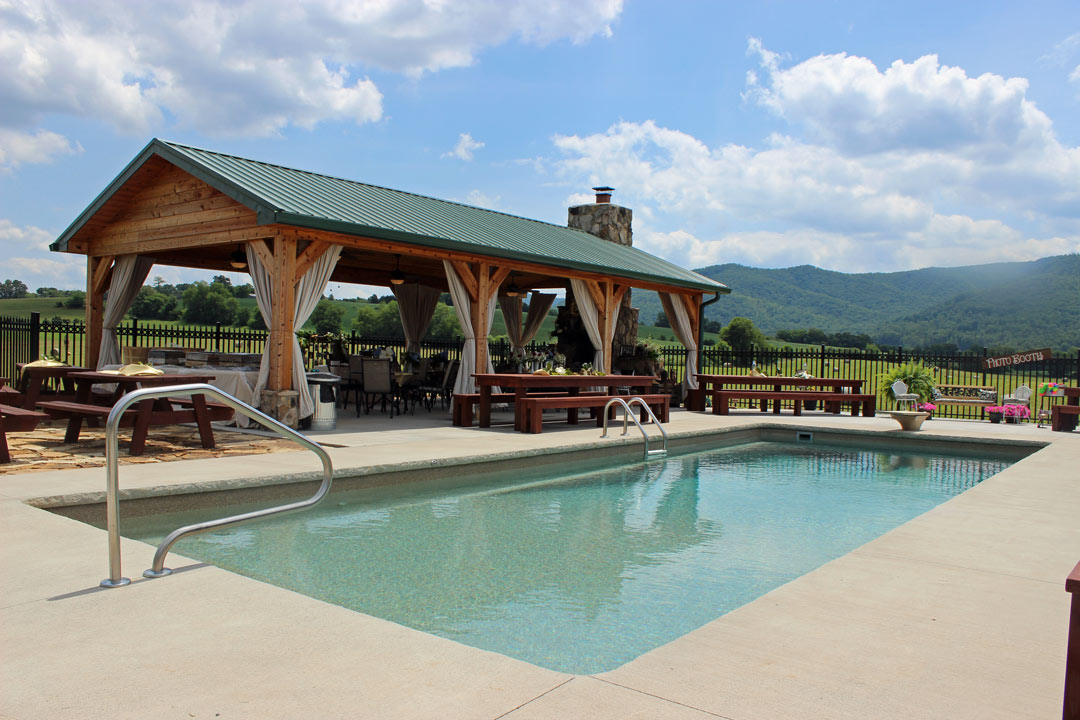 Swimming Pool Besides Grand Pavilion For Entertaining in Smoky Mountains