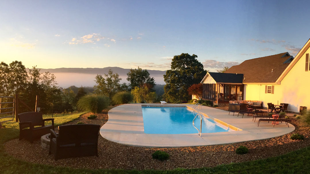 Swimming Pool Overlooking Misty Mountains in Tennessee