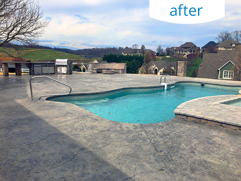 Photo of new swimming pool and outdoor living area after refurbishment