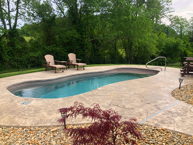 A simple fiberglass pool install with Japanese Maple in Washington County, TN