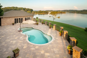 Beautiful pool with extensive decking overlooking the lake in Morristown, TN