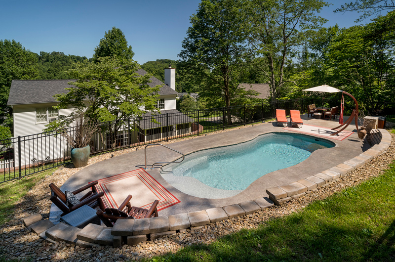 Fiberglass pool on a very steep backyard in Jonesborough, TN