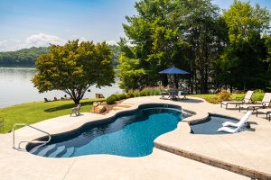 multi-level lagoon pool with terraced decking near Tennessee lake
