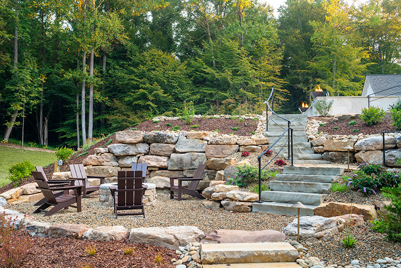 The lower firepit for burning wood and enjoying company